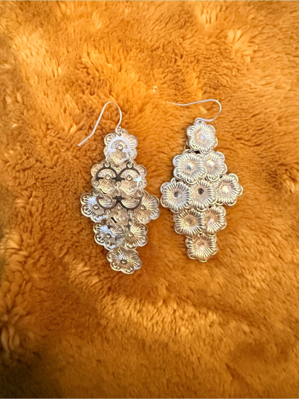 Silver Floral Cluster Dangle Earrings - Elegant Women Jewelry